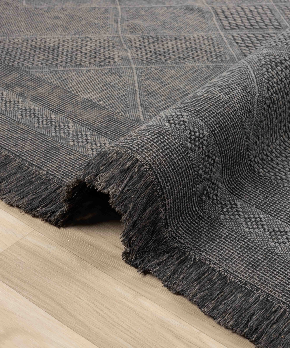 Antique SPT Antrasit Grey - Dört Tarafı Saçaklı Pamuklu Yıkanabilir Kilim