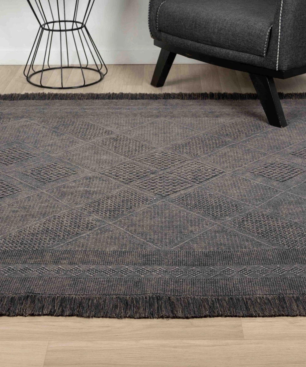 Antique SPT Antrasit Grey - Dört Tarafı Saçaklı Pamuklu Yıkanabilir Kilim