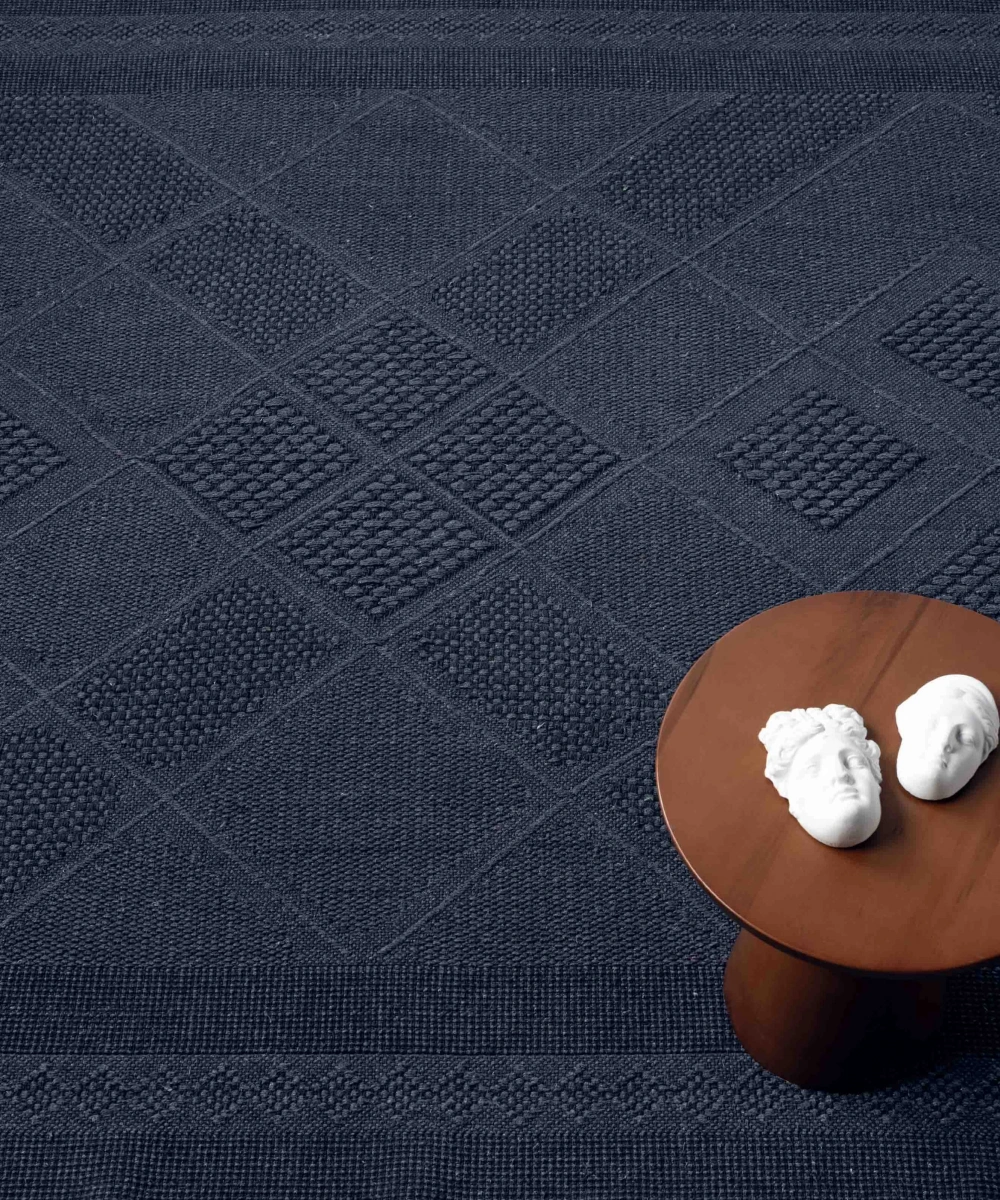 Antique SPT Dark Blue - Dört Tarafı Saçaklı Pamuklu Yıkanabilir Kilim