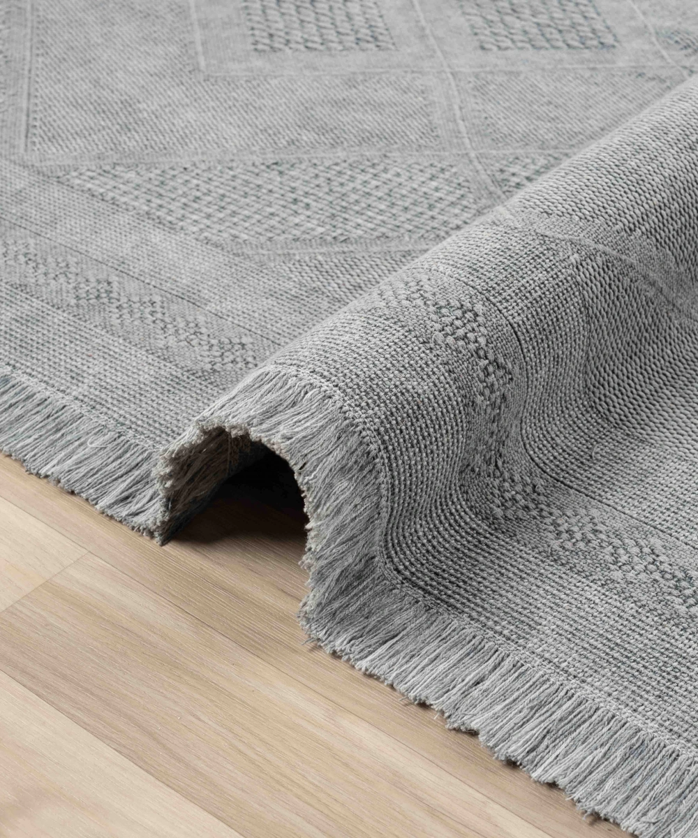 Antique SPT Grey - Dört Tarafı Saçaklı Pamuklu Yıkanabilir Kilim