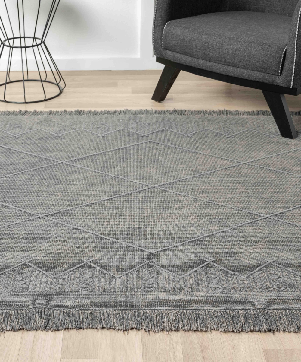 Antique MNC Grey - Dört Tarafı Saçaklı Pamuklu Yıkanabilir Kilim