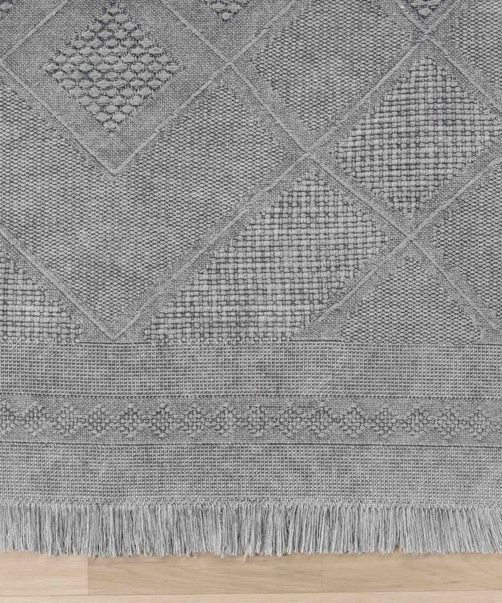 Antique SPT Grey - Dört Tarafı Saçaklı Pamuklu Yıkanabilir Kilim