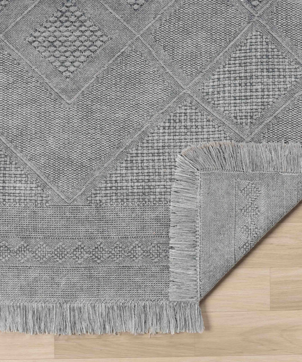 Antique SPT Grey - Dört Tarafı Saçaklı Pamuklu Yıkanabilir Kilim