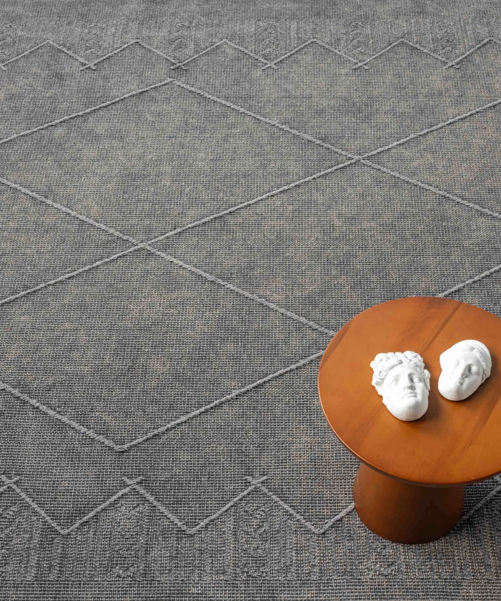 Antique MNC Grey - Dört Tarafı Saçaklı Pamuklu Yıkanabilir Kilim