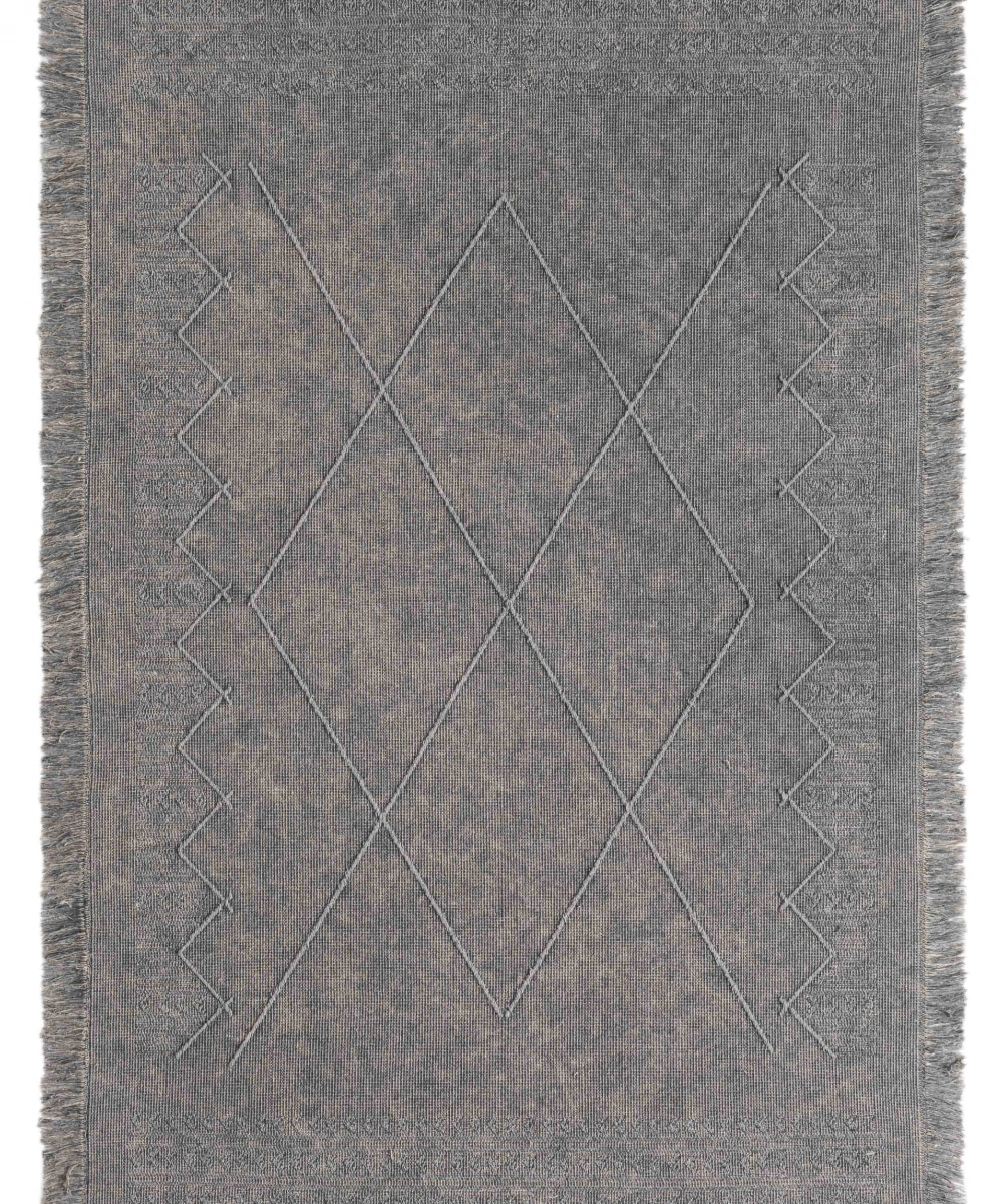 Antique MNC Grey - Dört Tarafı Saçaklı Pamuklu Yıkanabilir Kilim