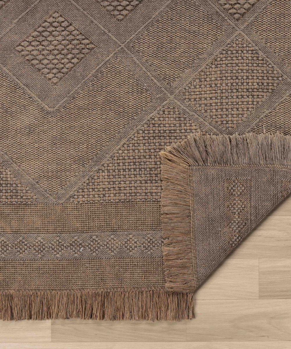 Antique SPT Light Brown - Dört Tarafı Saçaklı Pamuklu Yıkanabilir Kilim
