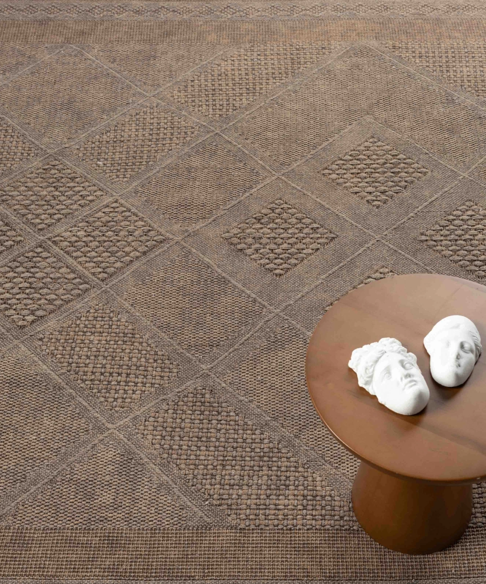 Antique SPT Light Brown - Dört Tarafı Saçaklı Pamuklu Yıkanabilir Kilim