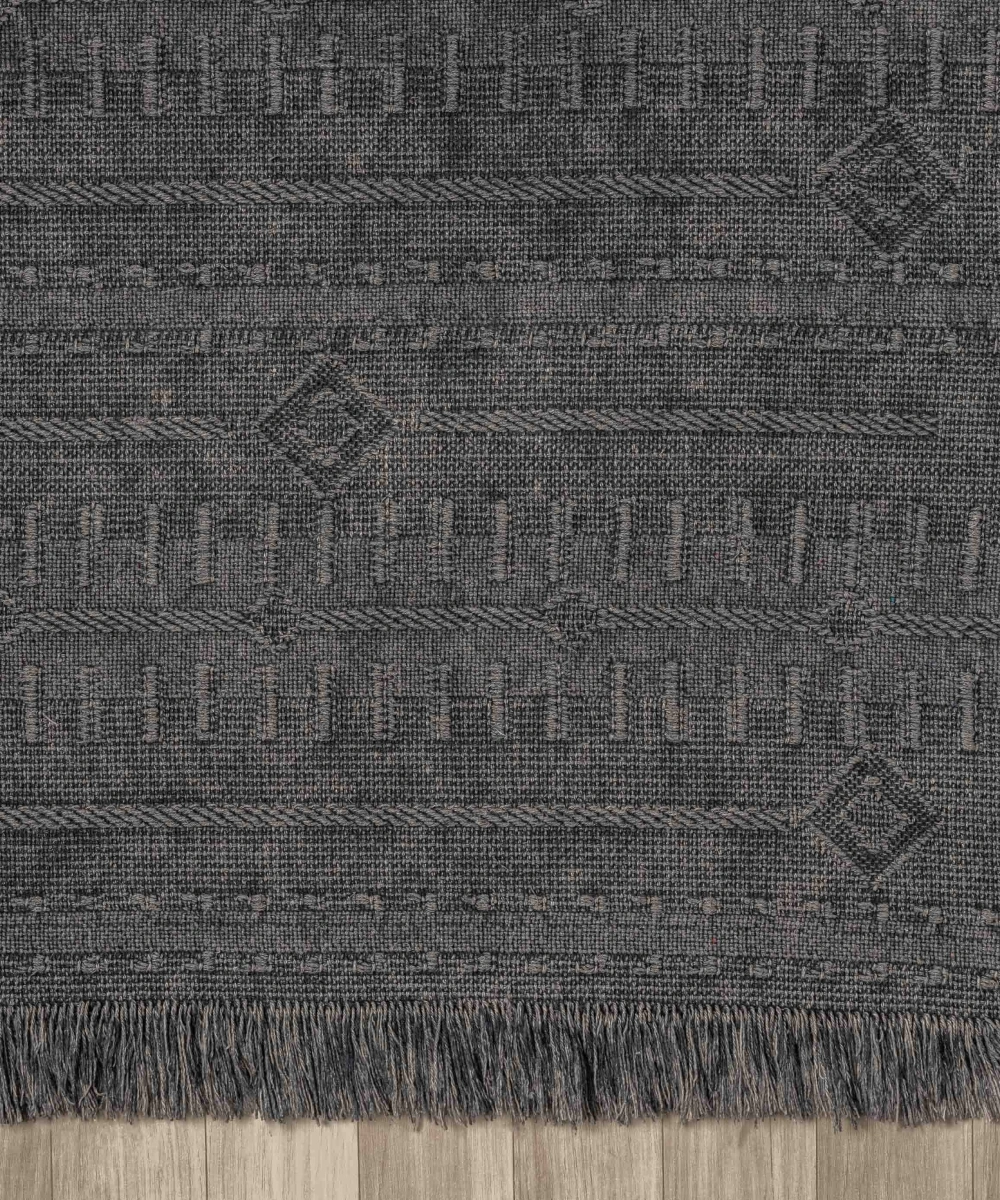 Antique TRK Antrasit Grey - Dört Tarafı Saçaklı Pamuklu Yıkanabilir Kilim