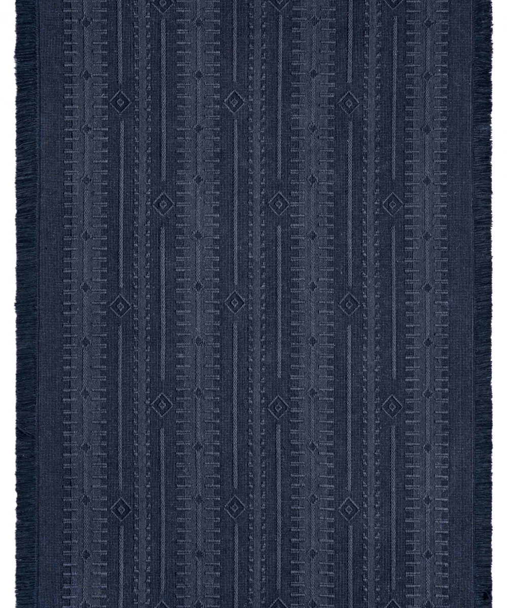 Antique TRK Dark Blue - Dört Tarafı Saçaklı Pamuklu Yıkanabilir Kilim