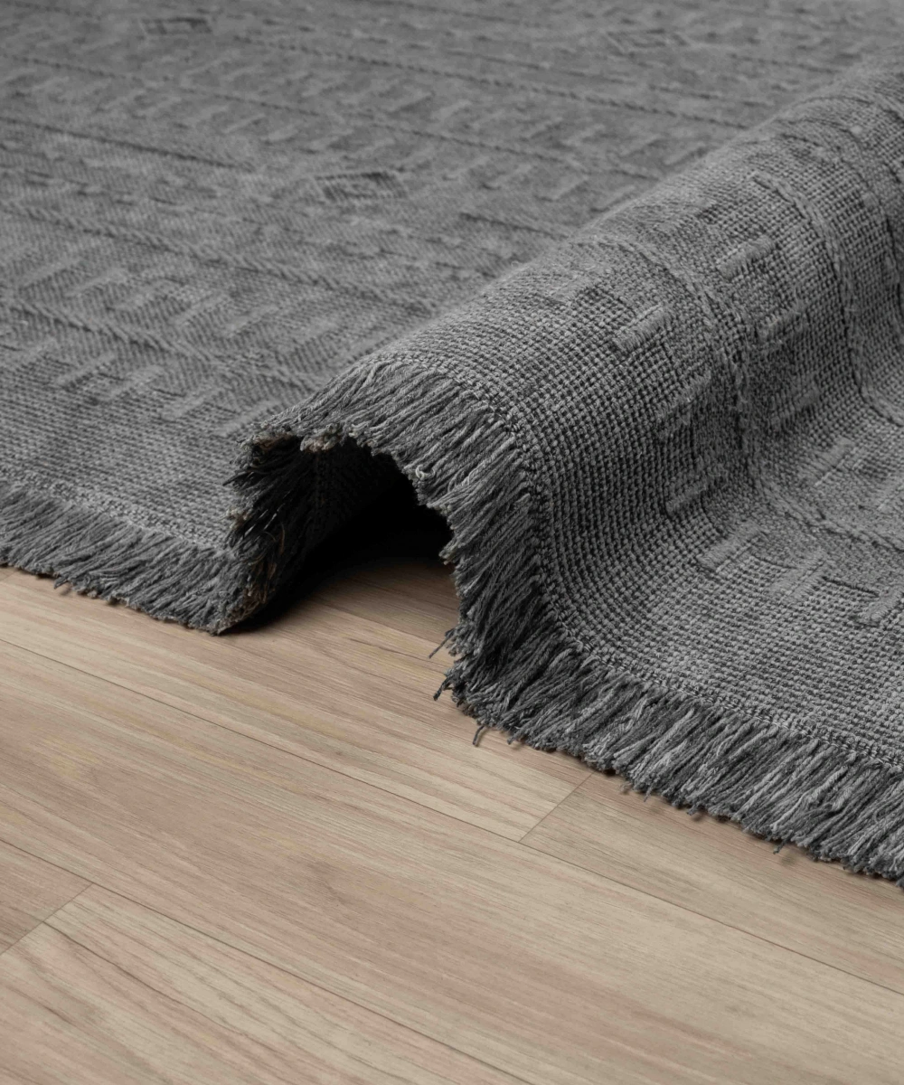 Antique TRK Grey - Dört Tarafı Saçaklı Pamuklu Yıkanabilir Kilim