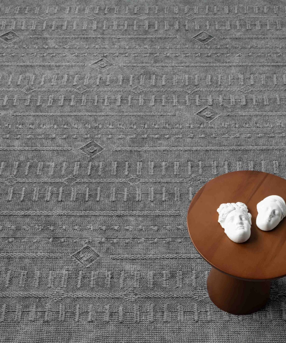 Antique TRK Grey - Dört Tarafı Saçaklı Pamuklu Yıkanabilir Kilim