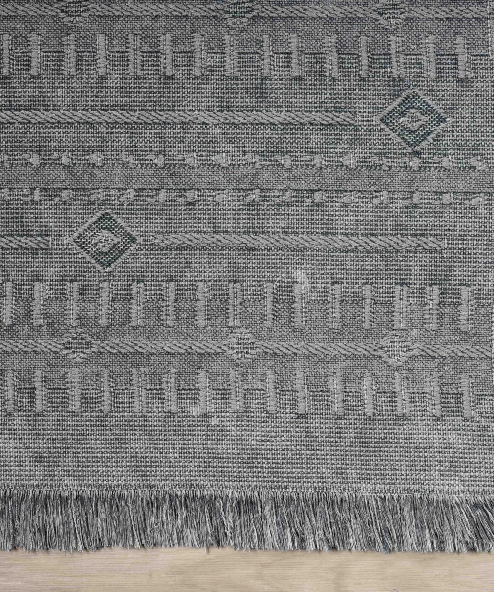 Antique TRK Grey - Dört Tarafı Saçaklı Pamuklu Yıkanabilir Kilim