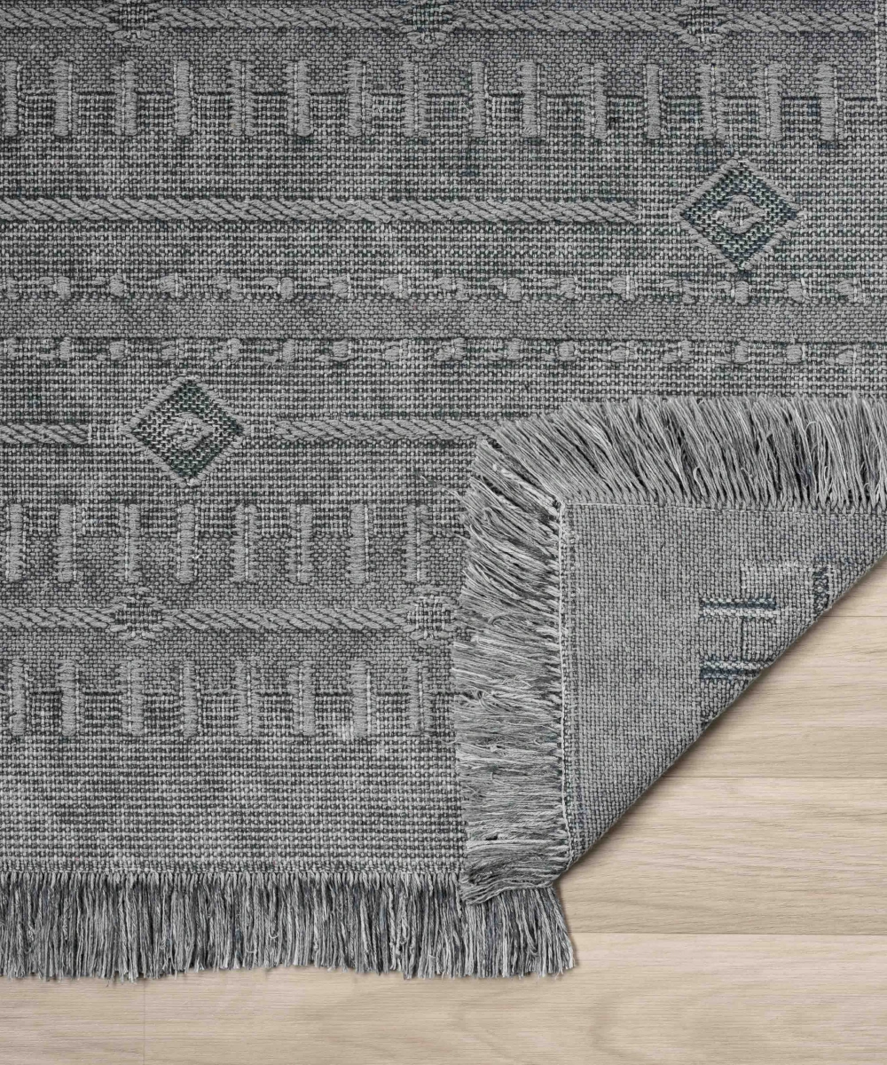 Antique TRK Grey - Dört Tarafı Saçaklı Pamuklu Yıkanabilir Kilim