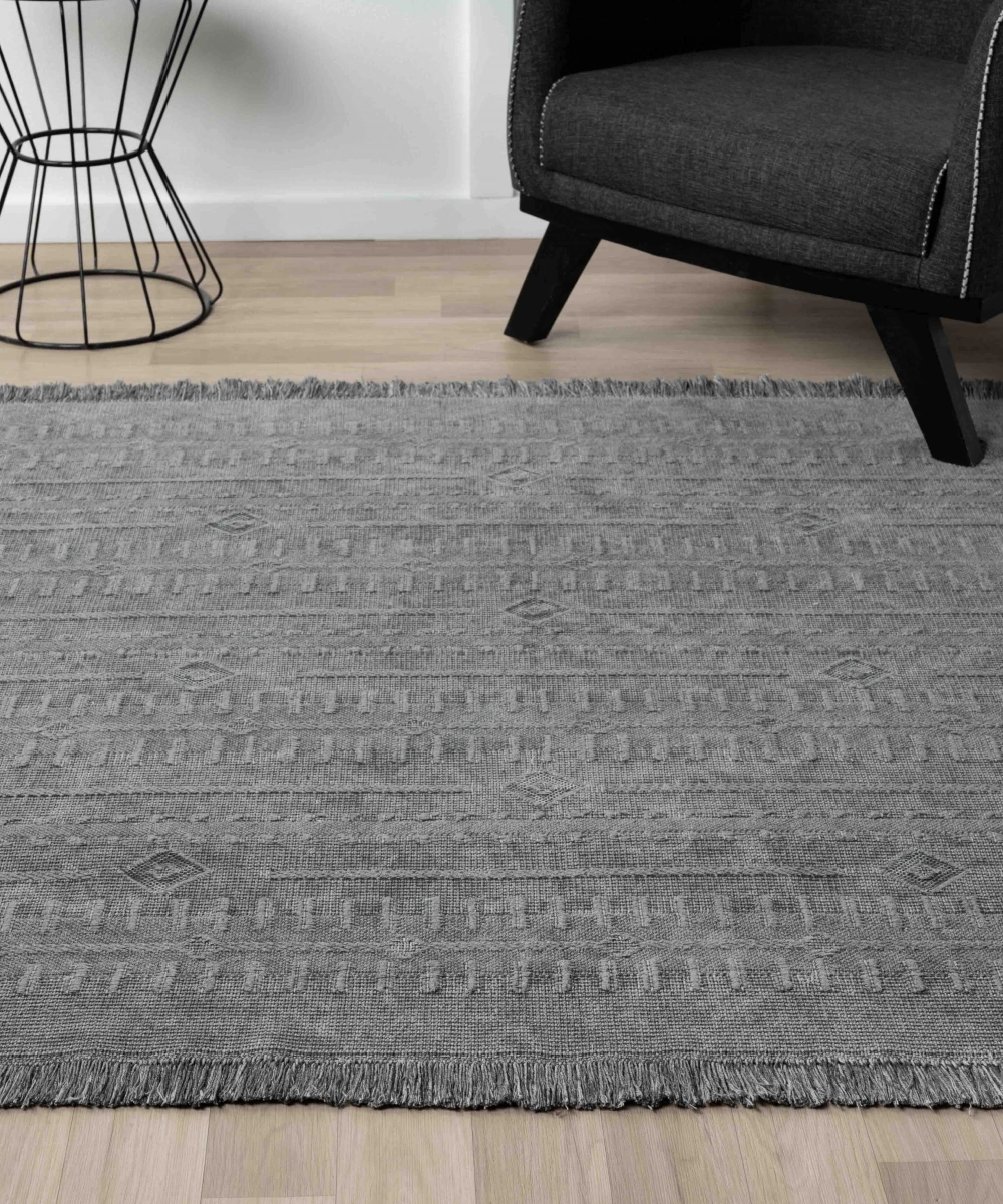 Antique TRK Grey - Dört Tarafı Saçaklı Pamuklu Yıkanabilir Kilim