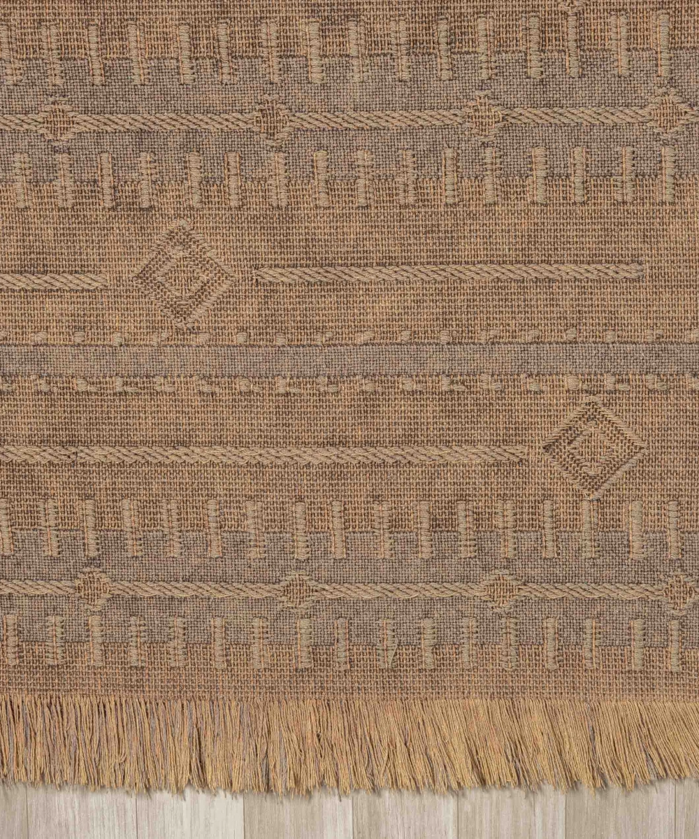 Antique TRK Light Brown - Dört Tarafı Saçaklı Pamuklu Yıkanabilir Kilim