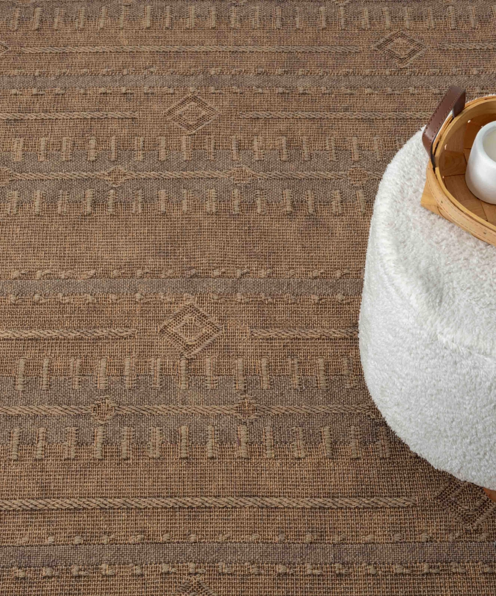 Antique TRK Light Brown - Dört Tarafı Saçaklı Pamuklu Yıkanabilir Kilim