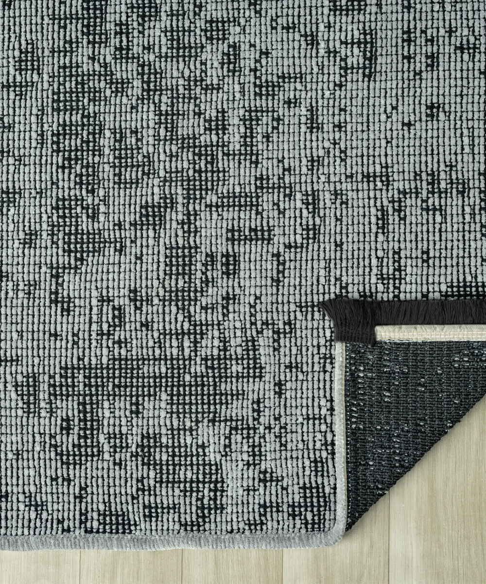 Aura Pixel Grey- Pamuk Tabanlı Yıkanılabilir Şönil Kilim