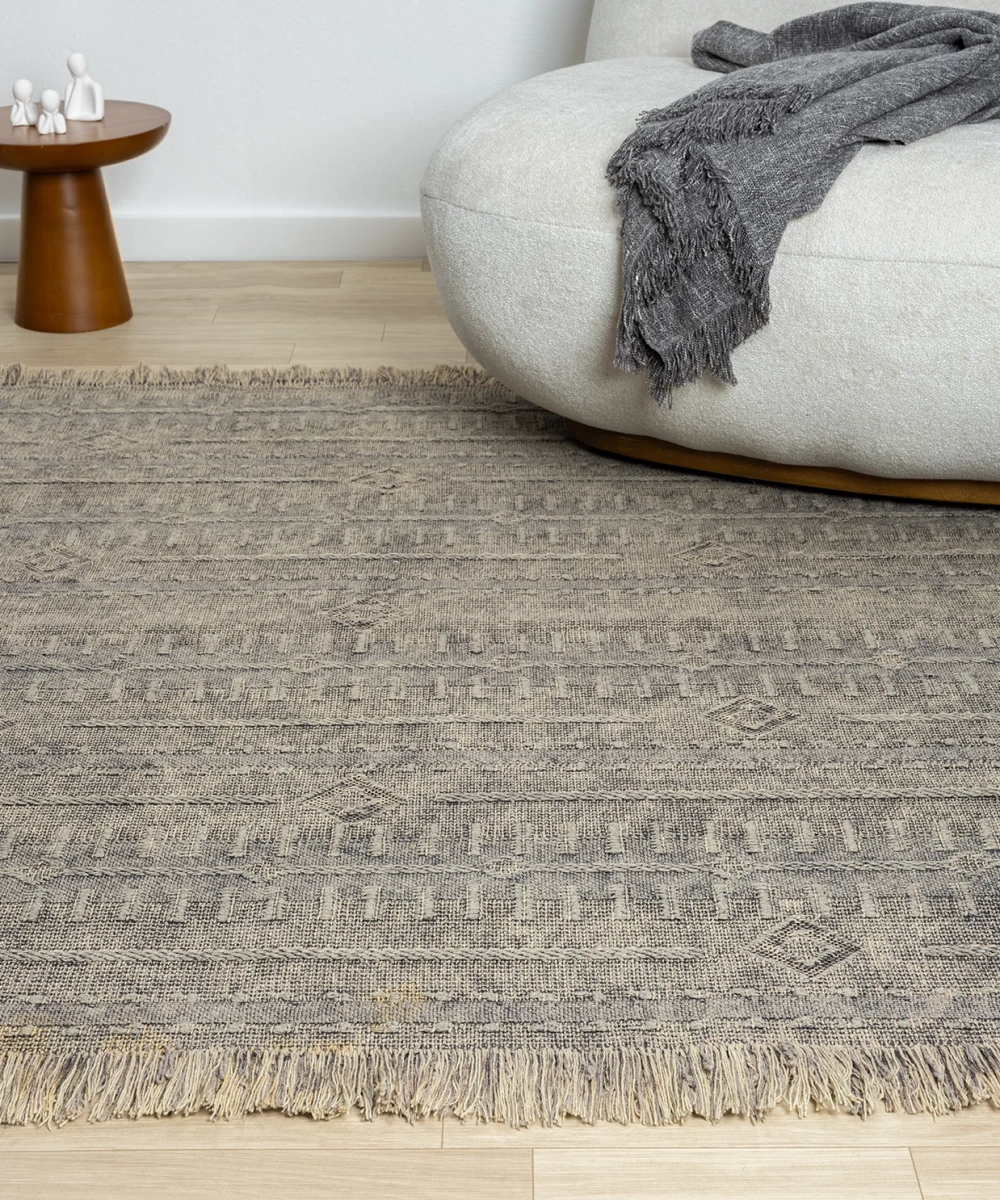 Antique TRK Stone - Dört Tarafı Saçaklı Pamuklu Yıkanabilir Kilim