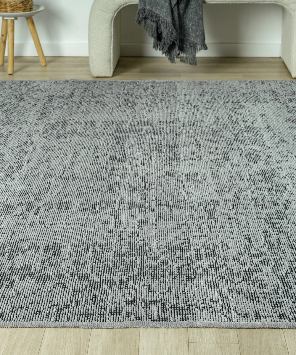 Aura Pixel Grey- Pamuk Tabanlı Yıkanılabilir Şönil Kilim