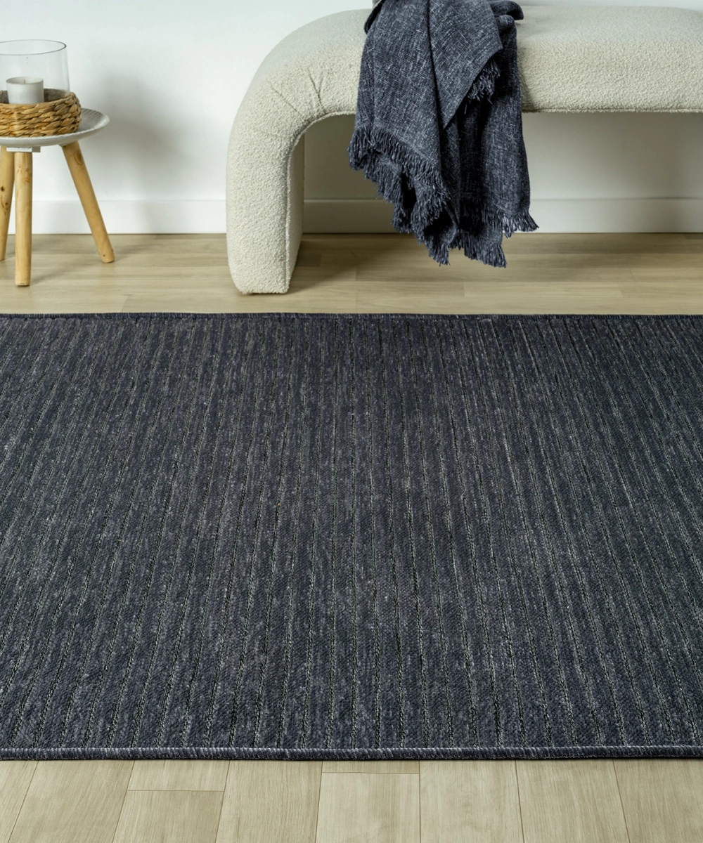 Aura Fitil Antrasit Grey- Pamuk Tabanlı Yıkanılabilir Şönil Kilim