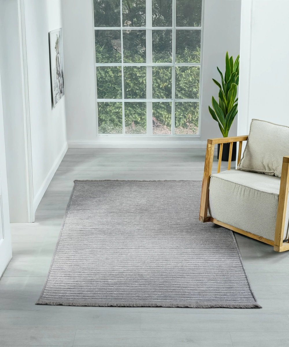 Aura Fitil Grey- Pamuk Tabanlı Yıkanılabilir Şönil Kilim