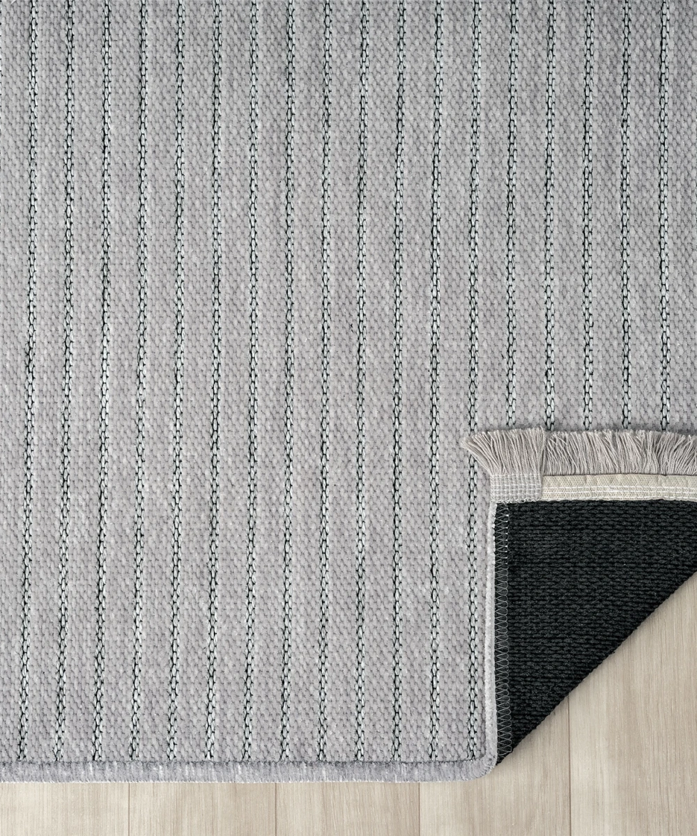 Aura Fitil Grey- Pamuk Tabanlı Yıkanılabilir Şönil Kilim