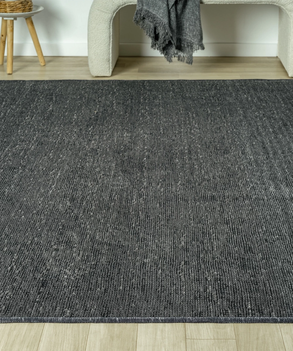 Aura Pixel Antrasit Grey- Pamuk Tabanlı Yıkanılabilir Şönil Kilim