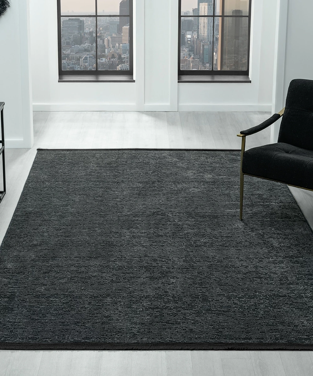 Aura Pixel Antrasit Grey- Pamuk Tabanlı Yıkanılabilir Şönil Kilim