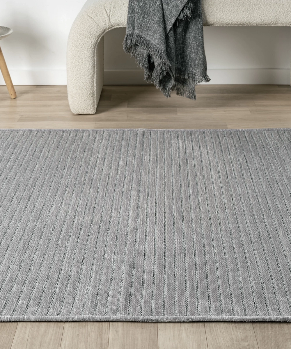 Aura Fitil Grey- Pamuk Tabanlı Yıkanılabilir Şönil Kilim