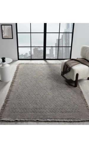 Antique PRM Stone - Dört Tarafı Saçaklı Pamuklu Yıkanabilir Kilim