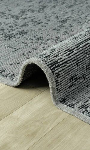Aura Pixel Grey- Pamuk Tabanlı Yıkanılabilir Şönil Kilim