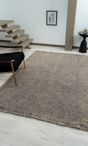 Antique TRK Stone - Dört Tarafı Saçaklı Pamuklu Yıkanabilir Kilim