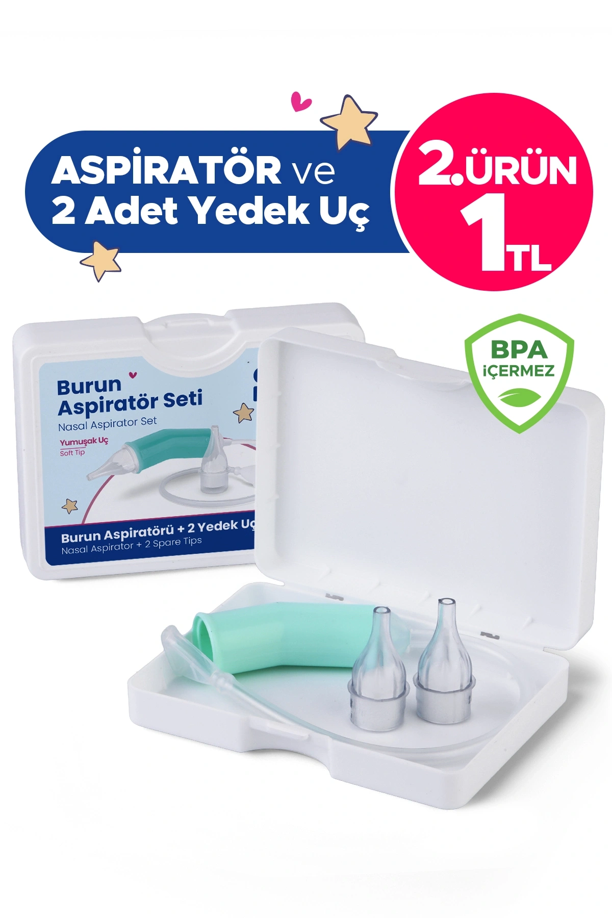 Bebek Burun Aspiratörü ve 2 Adet Yedek Uç - Burun Temizleme Aspiratör Seti