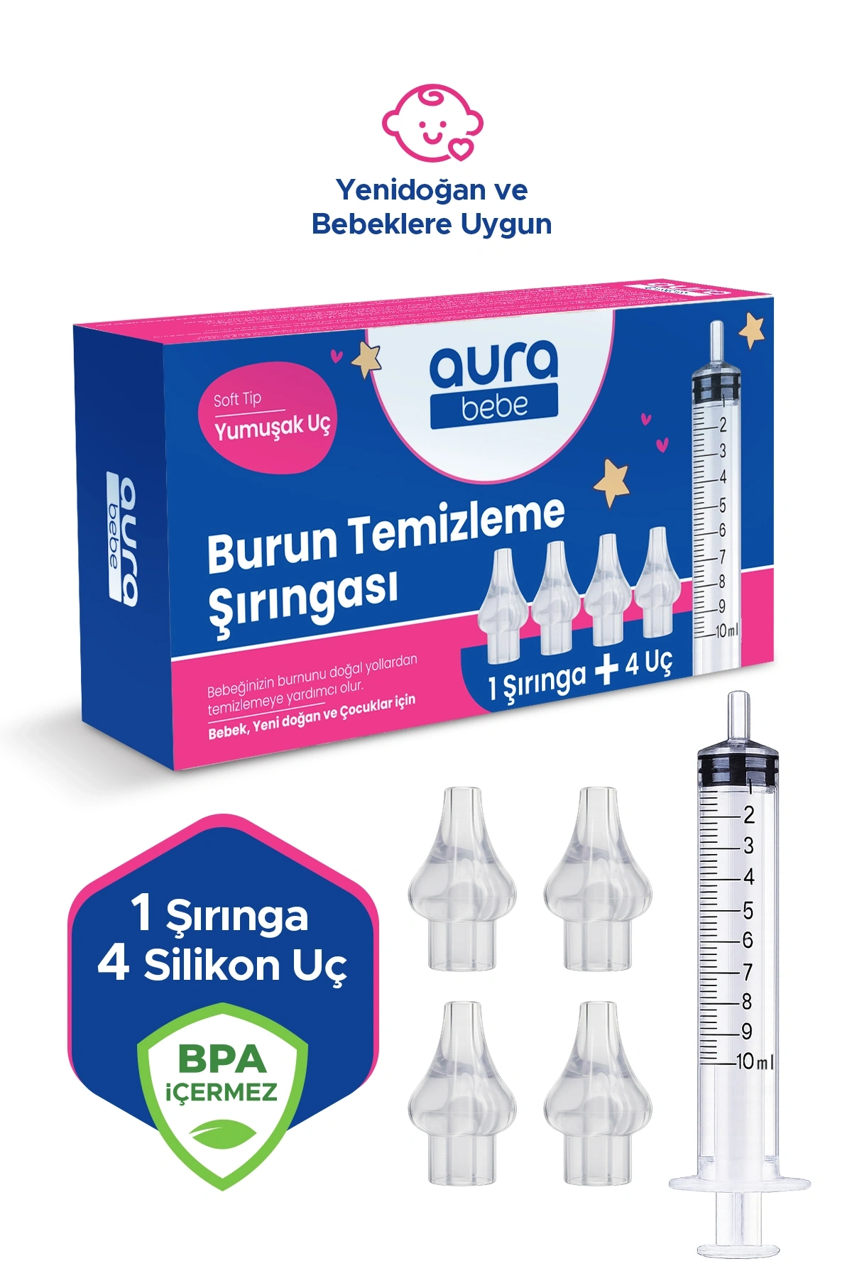 Bebek Burun Yıkama Enjektörü Şırınga ve 4 Adet Silikon Yedek Uç