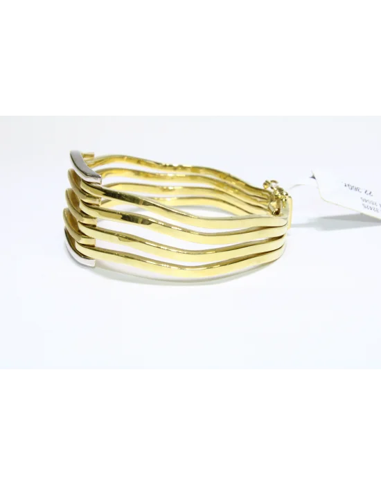 14 Ayar Altın 5 Sıralı Gold & Silver Renkli Sarmal Kaburga Kelepçe Bilezik 22.36 GR