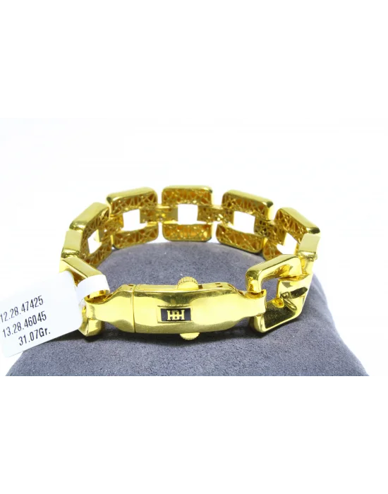 22 Ayar Altın Bileklik Künye Özel Tasarım Kare Zincir Modeli 31.07 GR KNY3990