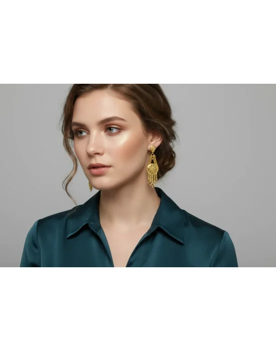 22 Ayar Altın Hint Küpe 9.25 GR UME0789