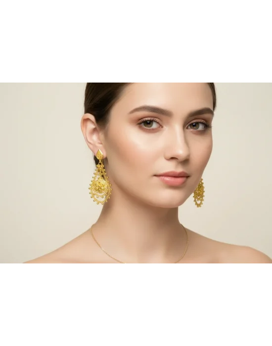 22 Ayar Altın Hint Küpe 9.8 GR KPE7597