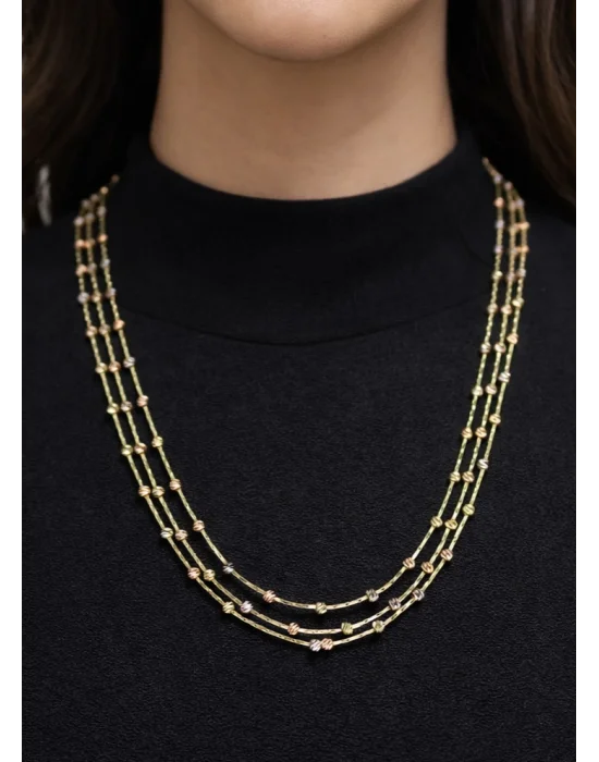 14 Ayar Altın Çok Renkli ( GOLD&SİLVER&ROSE ) Dorikalı Şık Kolye