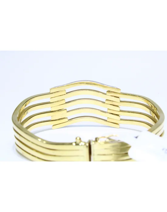 14 Ayar Altın 5 Sıralı Gold & Silver Renkli Sarmal Kaburga Kelepçe Bilezik 22.36 GR