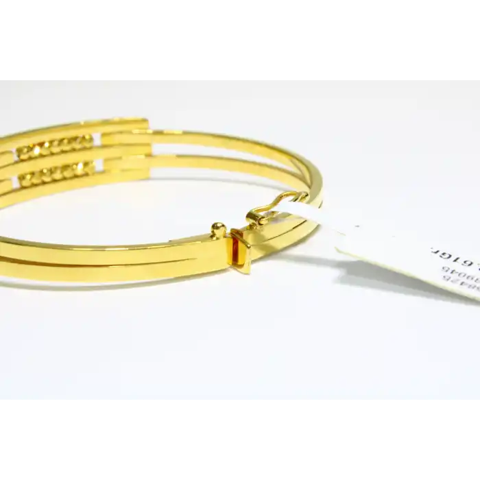 14 Ayar Altın 3 Sıralı Dorikalı Kaburga Kelepçe Bilezik 9.61 GR