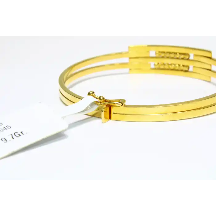 14 Ayar Altın 3 Sıralı Dorikalı Kaburga Kelepçe Bilezik 9.70 GR