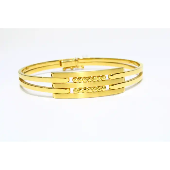 14 Ayar Altın 3 Sıralı Dorikalı Kaburga Kelepçe Bilezik 9.75 GR