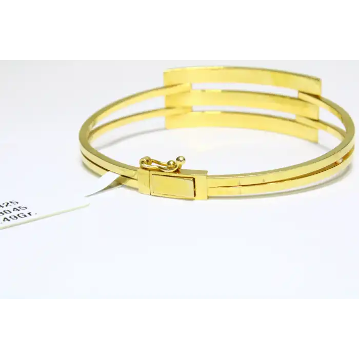 14 Ayar Altın 3 Sıralı Parlak Yüzey Kaburga Kelepçe Bilezik 7.49 GR