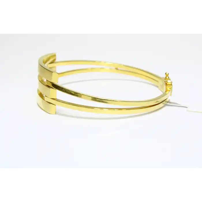 14 Ayar Altın 3 Sıralı Parlak Yüzey Kaburga Kelepçe Bilezik 7.49 GR