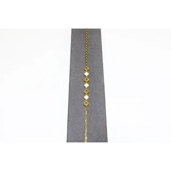 14 Ayar Altın 3 Yoncalı Beyaz Taşlı Bileklik