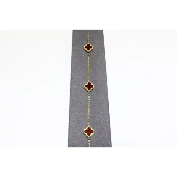 14 Ayar Altın 3 Yoncalı Kırmızı Taşlı Bileklik