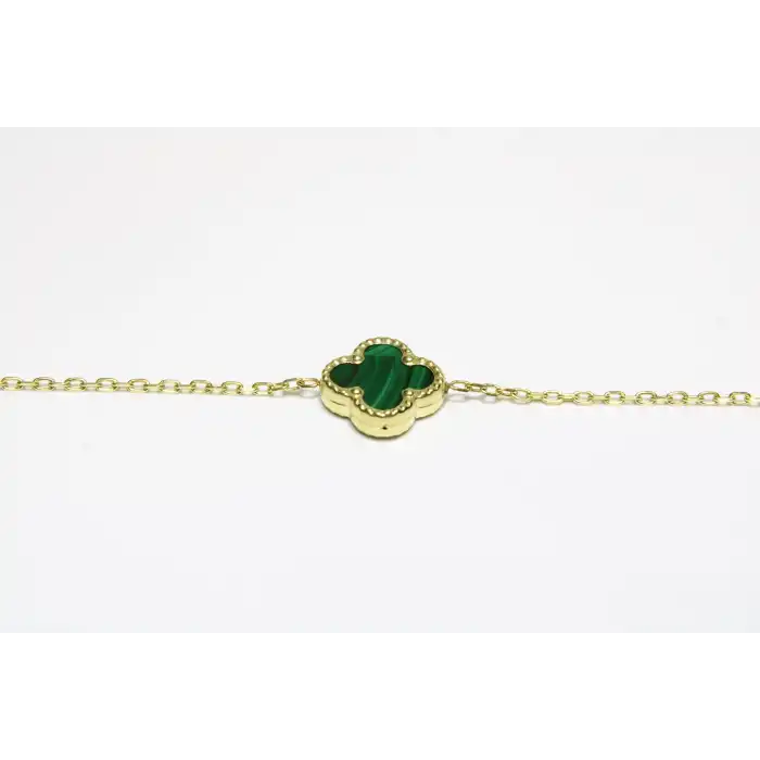 14 Ayar Altın 3 Yoncalı Yeşil Taşlı Bileklik