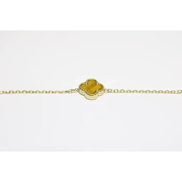 14 Ayar Altın 3 Yoncalı Kahverengi Taşlı Bileklik