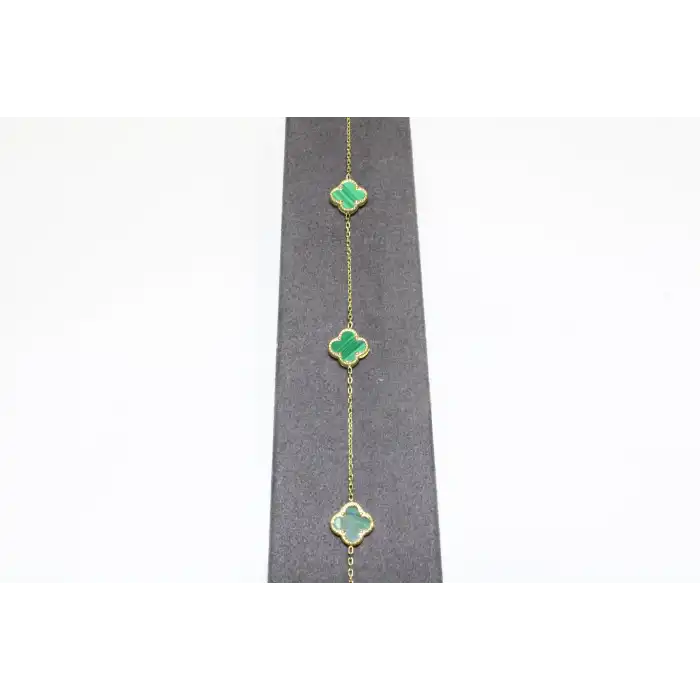 14 Ayar Altın 3 Yoncalı Yeşil Taşlı Bileklik